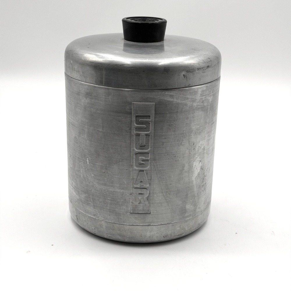 Vintage Spun Aluminum Sugar Canister Mid Century Modern Retro Kitchen Storage